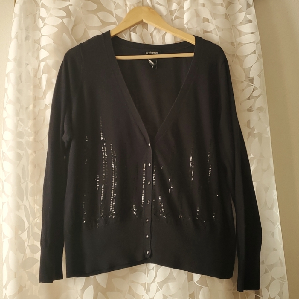 Lane Bryant Black Long Sleeved Sequined Cardigan Size 22/24